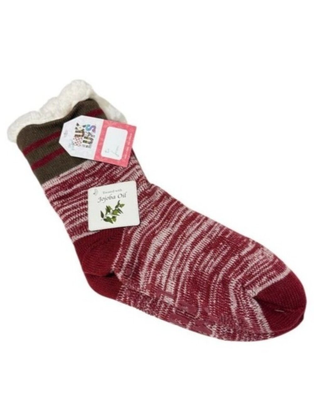 MUK LUKS Red Marl Womens Slipper Socks S/M (6-8) Jojoba Oil Slip Resistant New